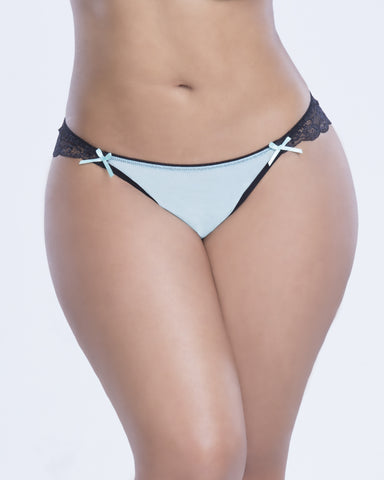 Black and Aqua Lace Back Crotchless Panty