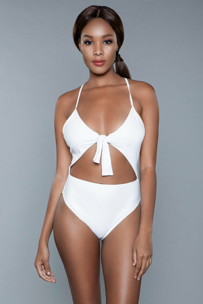 BeWicked 1 piece hi waisted thong 1983 Delaney Swimsuit White
