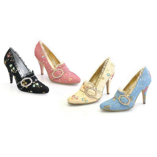 4.5 Inch Floral Print Rhinestone Buckle Pump