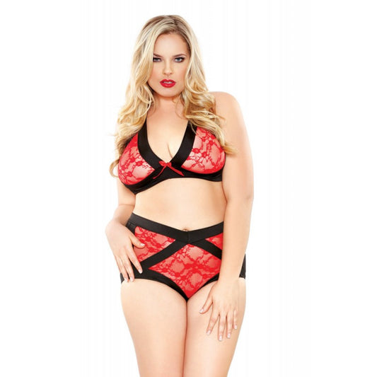 Curve Plus Size Contrast Lace Cutout Bra & Panty