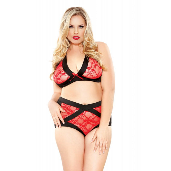 Curve Plus Size Contrast Lace Cutout Bra & Panty