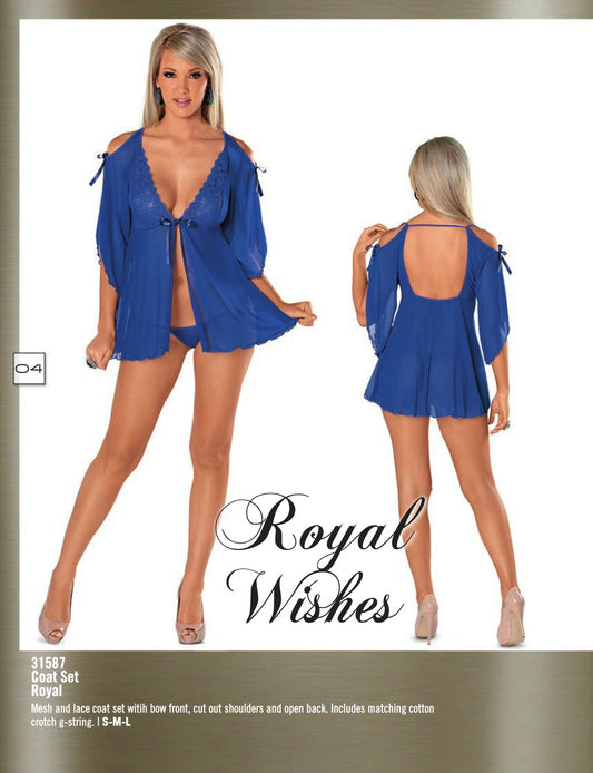 Lace Mesh Ribbon Babydoll & G String