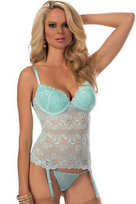 Spring Mint Bustier, G String, & Stockings