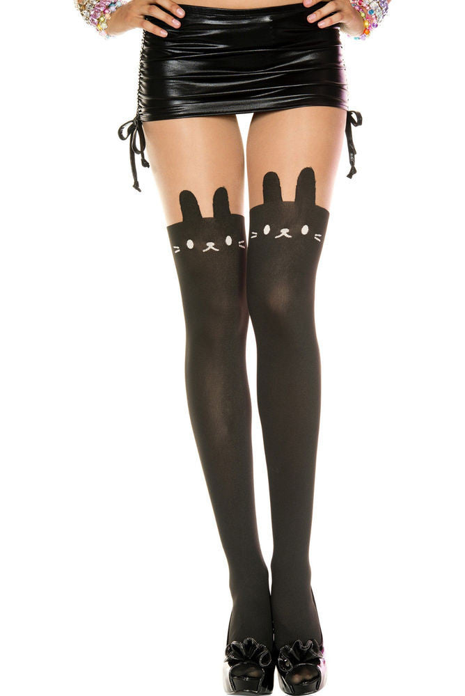 Bunny Print Sheer and Opaque Pantyhose