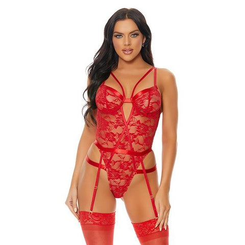 Forplay stunning red gartered teddy floral affairs