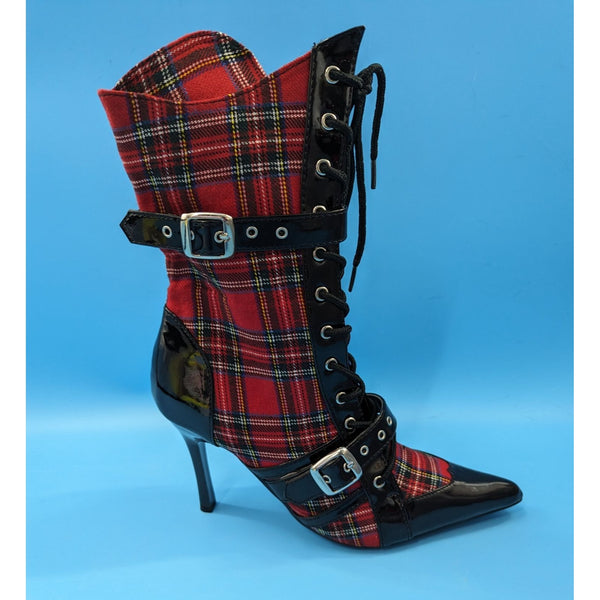 PLEASER Funtasma Daring Heel Buckle Red Plaid Punk Ankle Boots Size 6