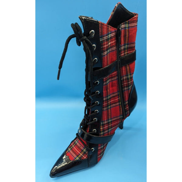 PLEASER Funtasma Daring Heel Buckle Red Plaid Punk Ankle Boots Size 6