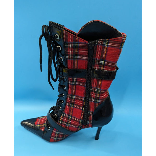 PLEASER Funtasma Daring Heel Buckle Red Plaid Punk Ankle Boots Size 6