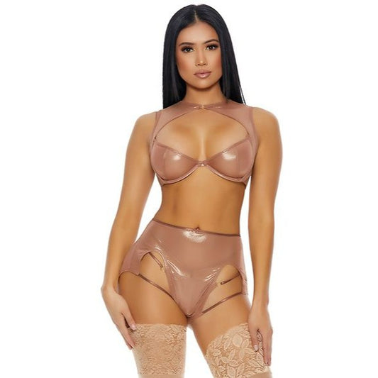 Forplay Stunning Sexy Sheer Your Love Metallic Mesh Lingerie Set