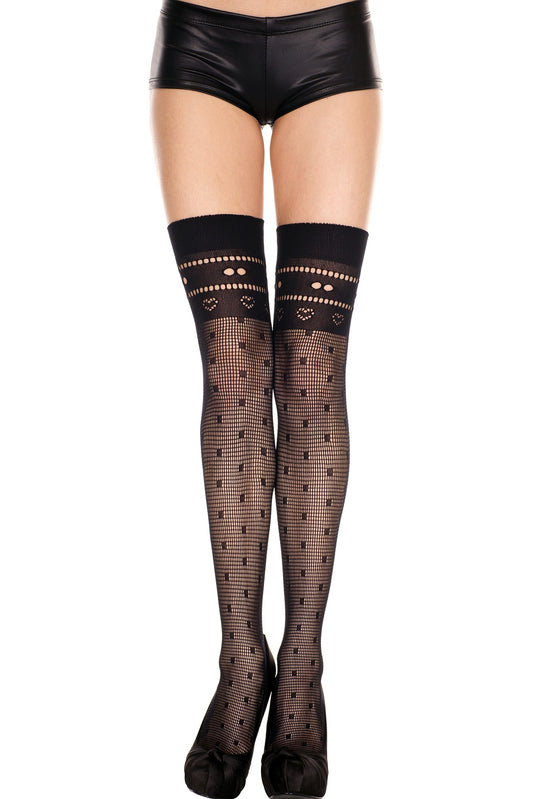Nets and Hearts Design Opaque Thigh High