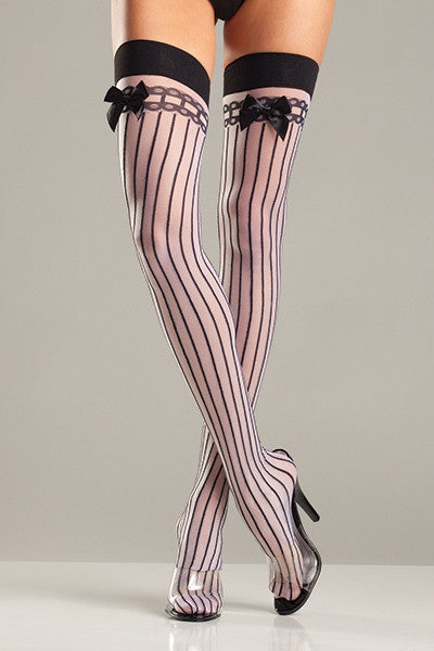 Sheer Nylon Stripes & Bows Thigh High