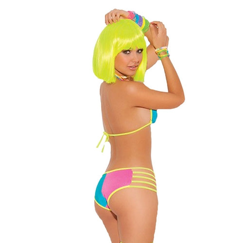 Neon Nites Neon String Bra Top and Booty Shorts Set