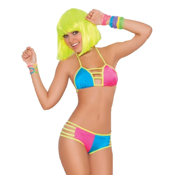 Neon Nites Neon String Bra Top and Booty Shorts Set