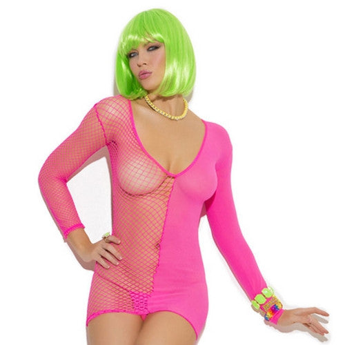 Neon Pink Diamond Net & Opaque Mini Dress