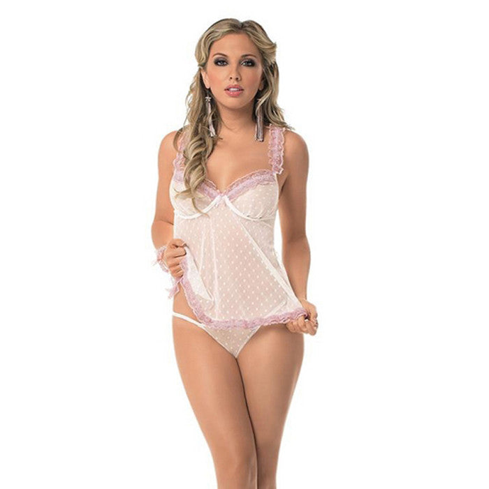 Dot Mesh Babydoll and G String Set