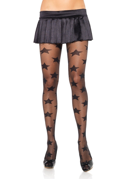 Sheer Woven Star Print Pantyhose