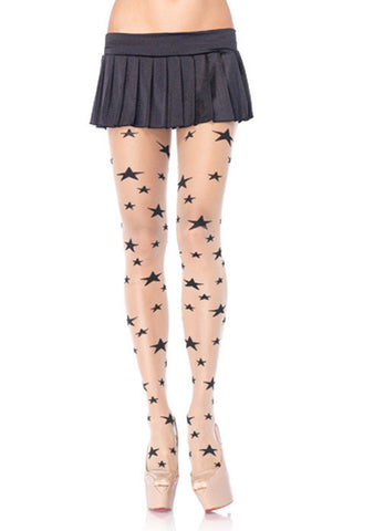 Sheer Woven Star Print Pantyhose