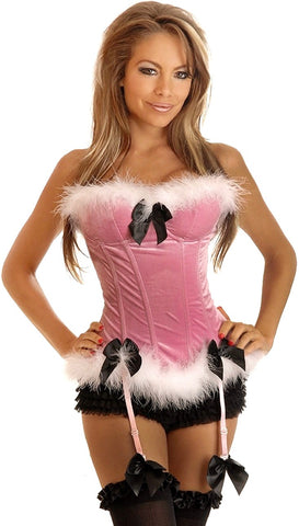 Pink Velvet & Marabou Underwire Corset