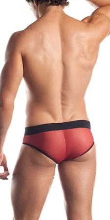 Red Mesh Briefs With Contrast Waistband