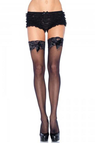 Lace Top and Satin Bow Sheer Thigh High