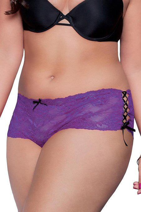 Lace Open Crotch Boyshort Thong